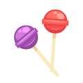 Sweet tasty round lollipops on wooden sticks vector illustration