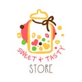 Sweet and tasty store logo. Colorful hand drawn label Royalty Free Stock Photo