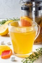 Sweet tea made from citrus fruits, berries, herbs with juicy fruit marmalades.