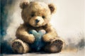 Sweet teddy bear with heart in watercolor