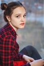 Sweet teen girl with tuft of hair