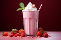 Sweet temptation Cold pink milkshake, a luscious blend of strawberry goodness