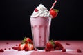 Sweet temptation Cold pink milkshake, a luscious blend of strawberry goodness