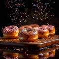 Sweet temptation Dark backdrop complements delicious donuts, ideal for text