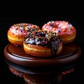 Sweet temptation Dark backdrop complements delicious donuts, ideal for text