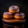 Sweet temptation Dark backdrop complements delicious donuts, ideal for text