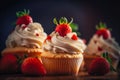 Sweet Temptations: Fluffy Vanilla Cupcakes with Fresh Strawberries and Whipped Cream