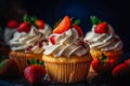 Sweet Temptations: Fluffy Vanilla Cupcakes with Fresh Strawberries and Whipped Cream