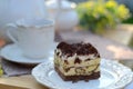 Sweet tiramisu served in the garden