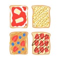 Sweet toast set. Flat hand drawn breakfast with dessert toppings.