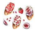 Sweet toasts set with fruits and cream cheese