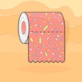 Sweet toilet paper, doughnut glaze, isolated object design template, tasty poster, background - melting toping, vector illustratio
