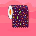 Sweet toilet paper, doughnut glaze, isolated object design template, tasty poster, background - melting toping, vector illustratio