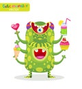 Sweet Tooth piece. Cute Food Monsters Vector Illustration. Funny Cartoon Character. Man Of Pleasure.