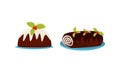 Sweet Treat and Dessert with Chocolate Roulade and Kuchen Vector Set