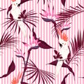 Sweet tropical jungle leaves with white macaw bird saemless pattern in vector suits for fashion ,fabric and all prints