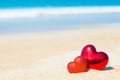 Sweet two heart on sand beach blue sky abstract background love Royalty Free Stock Photo