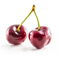Sweet two ripe cherries isolated on white background Royalty Free Stock Photo