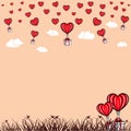 sweet valentines day background a heart-shaped hot air balloon carrying a gift box vector illustration