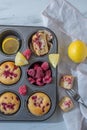 Sweet vanilla raspberry muffins Royalty Free Stock Photo