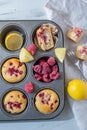 Sweet vanilla raspberry muffins Royalty Free Stock Photo