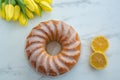 Sweet vanilla thyme sponge cake on a table Royalty Free Stock Photo