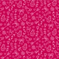 Sweet vector seamless pattern with hearts, cupcakes, flowers, bows. Cute endless background. Royalty Free Stock Photo