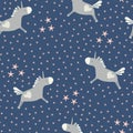 Sweet vector unicorns and stars seamless repeat pattern background.