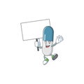 Sweet vitamin pills cartoon character rise up a board