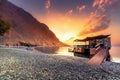 Sweet Water Beach in south Crete, with its unique tavern on the rock inside sea. Royalty Free Stock Photo