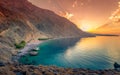 Sweet Water Beach in south Crete, with its unique tavern on the rock inside sea. Royalty Free Stock Photo