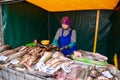 Sweet water fish seller in Nur-Sultans Farmers Market