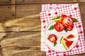 Sweet watermelon ice cream with coconut flakes and fresh basil leaves Royalty Free Stock Photo