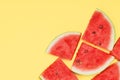 Sweet watermelon slice on yellow background