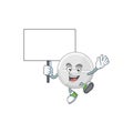 Sweet white pills cartoon character rise up a board