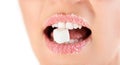 Sweet woman lips with granulated sugar Royalty Free Stock Photo