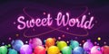 Sweet world background. Colorful horizontal banner with bright caramel candies. Royalty Free Stock Photo