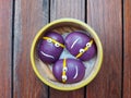 sweet yam taro bun on bamboo steamer. Royalty Free Stock Photo