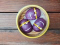 sweet yam taro bun on bamboo steamer. Royalty Free Stock Photo
