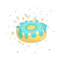 Sweet yellow donut cartoon icon with colorful decoration. Vector icon cartooning tasty donut with hole. Sweet yellow Royalty Free Stock Photo