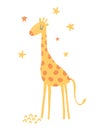 Sweet Yellow Dotted Girrafe and Stars. Cute Nursery Art for Kids Room Decoration.
