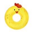 Sweet, yellow, lemon donut in a glaze, in the form of a chicken.