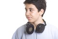 Sweet young boy listening to music on headphones Royalty Free Stock Photo