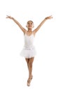 Sweet young little cute ballet dancer girl dancing on white background