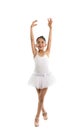 Sweet young little cute ballet dancer girl dancing on white background