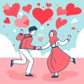 Sweet Young Muslim Man And Woman Dancing Doodle Illustration