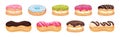 Sweet and Yummy Creamy Eclair and Donut Dessert Vector Set