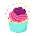 Sweet yummy cupcake which blueberries and buttercream