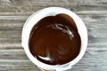 sweetened hazelnut cocoa spread, chocolate nougat cream, texture of melted chocolate paste used in bakery of candies, waffles and Royalty Free Stock Photo