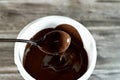 sweetened hazelnut cocoa spread, chocolate nougat cream, texture of melted chocolate paste used in bakery of candies, waffles and Royalty Free Stock Photo